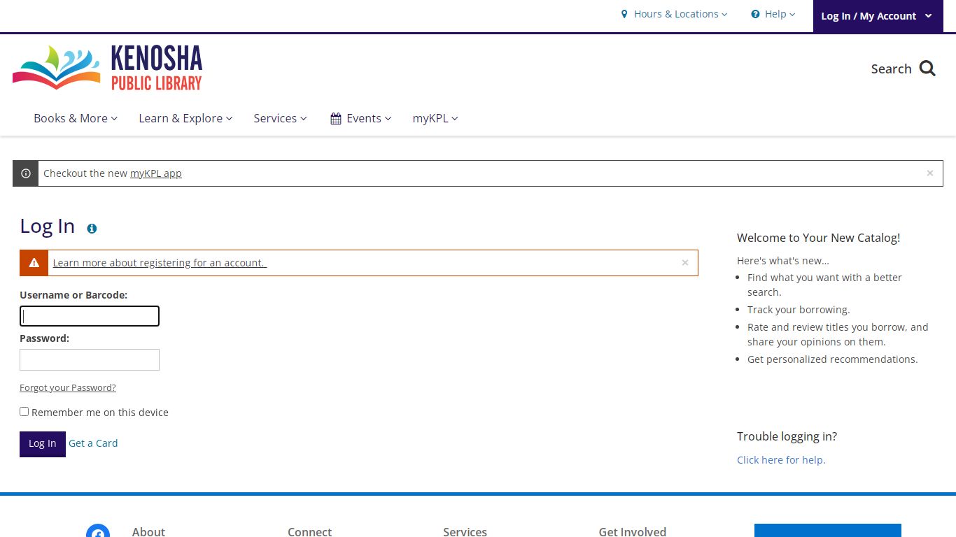Log In | Kenosha Public Library | BiblioCommons